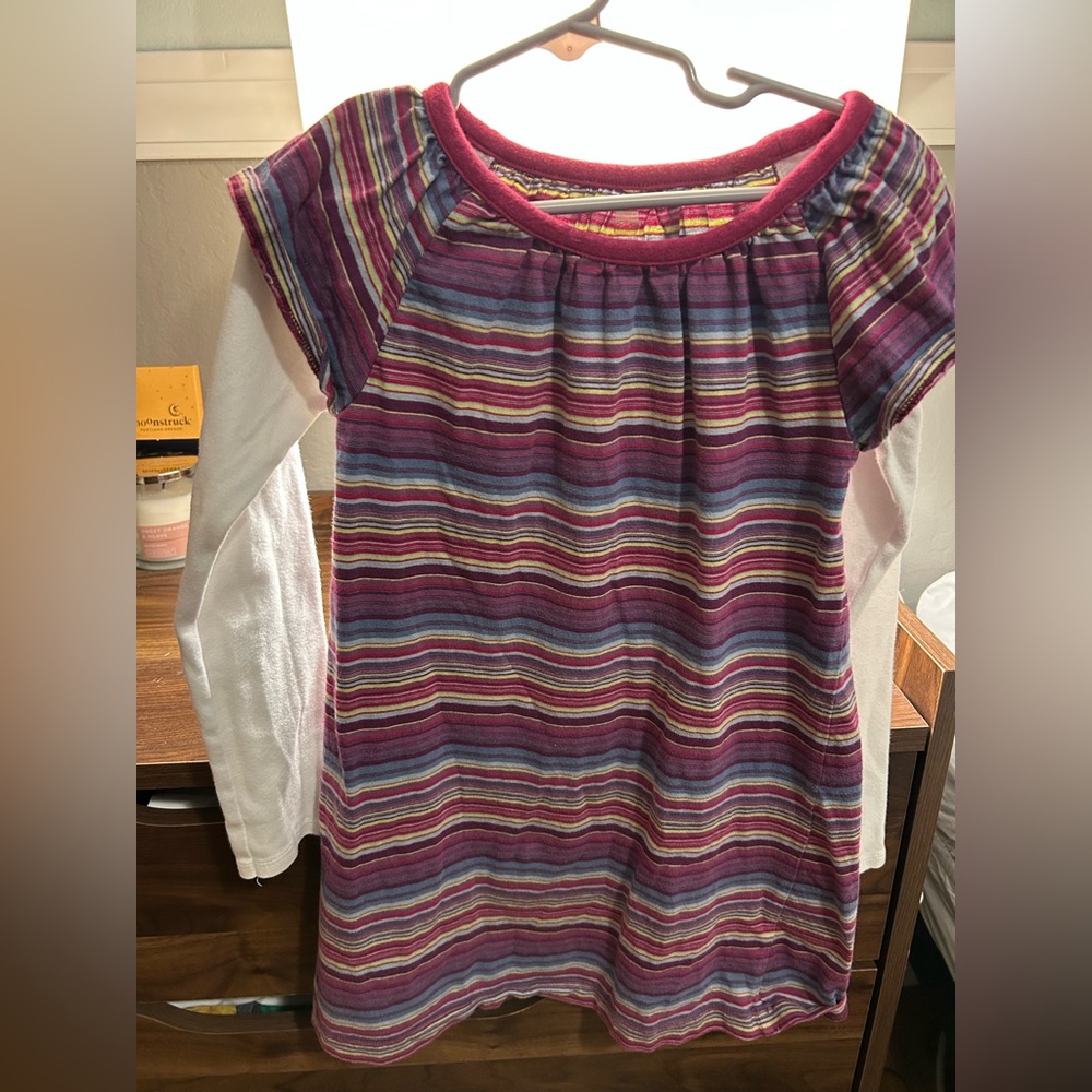 Striped Multicolor Tea Dress with White Sleeves size 6